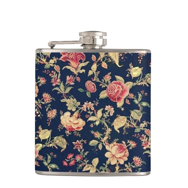 Elegante Vintage BlumenRose Flachmann (Vorderseite)
