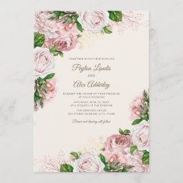 Elegante Vintage Blush Pink Blumenhochzeit Einladung