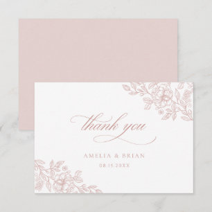 Elegante Vintage Blütenpink-Script-Hochzeit Dankeskarte