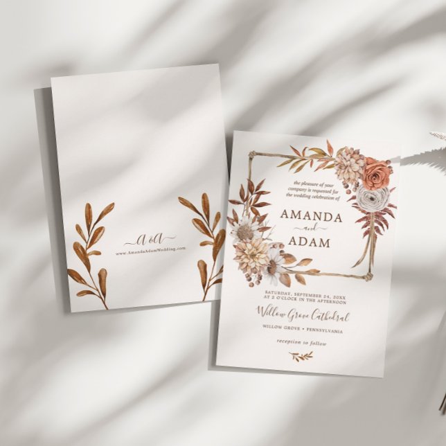 Elegante Vintage Bohemische Herbstwetterhochzeit Einladung (Von Creator hochgeladen)