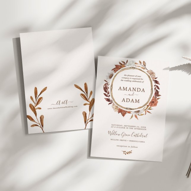 Elegante Vintage Boho Herbstfarbenhochzeit Einladung (Von Creator hochgeladen)