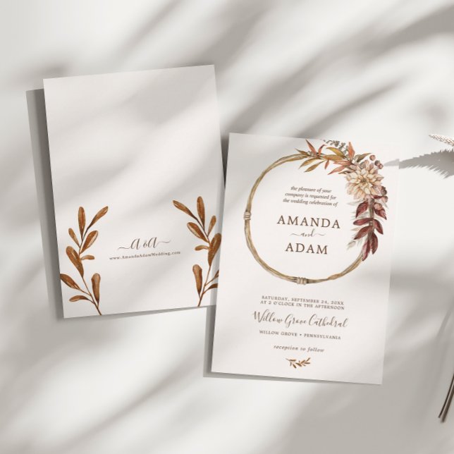 Elegante Vintage Boho Herbstfarbenhochzeit Einladung (Von Creator hochgeladen)