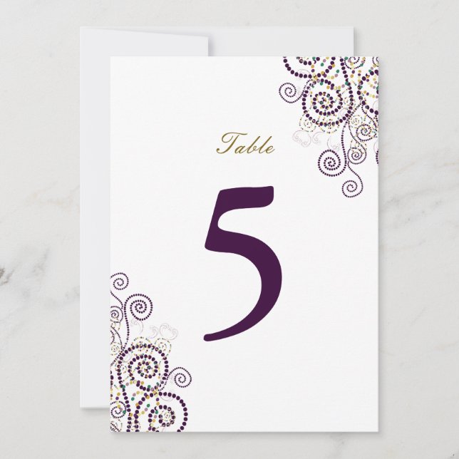Elegante Vintage Boho Lila Spirals Tischnummer (Vorderseite)