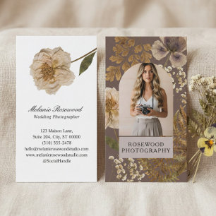 Elegante Vintage-Botanik-Blumen-Wildblumen-Foto Visitenkarte