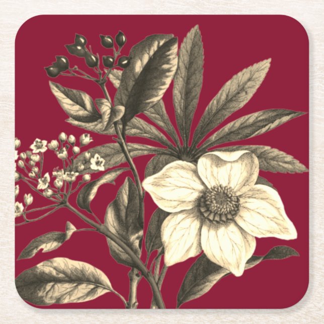 Elegante Vintage botanische Beige Weihnachtsfeier  Rechteckiger Pappuntersetzer (Vorderseite)