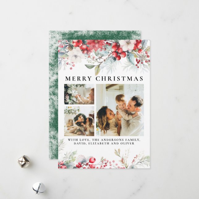 Elegante Vintage botanische Berries Weihnachten (Vorderseite/Rückseite Beispiel)