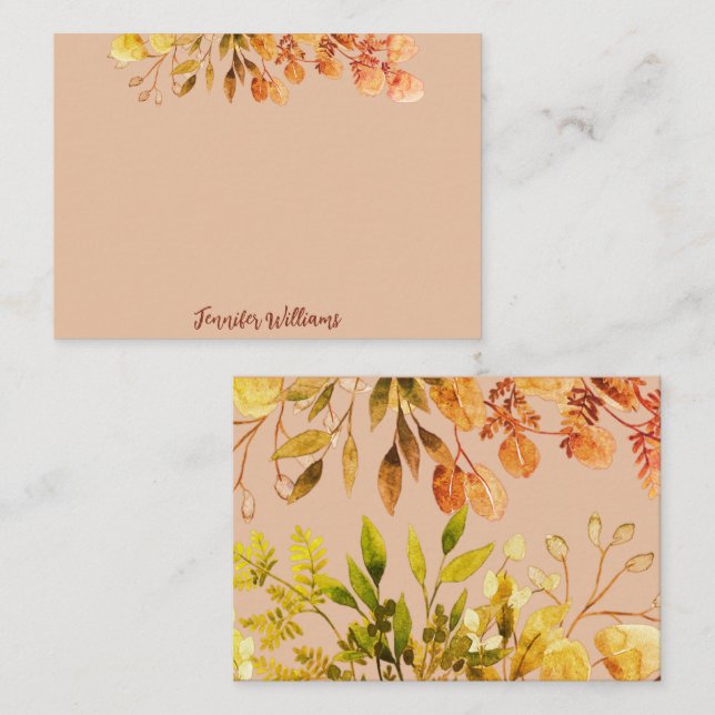 Elegante Vintage botanische Blätter mit Namen Mitteilungskarte (Vorne/Hinten)