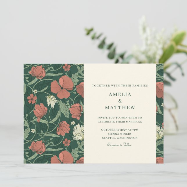 Elegante Vintage botanische Blume Hochzeit Einladung (Stehend Vorderseite)