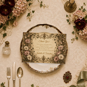 Elegante Vintage-Botanische Hochzeit Dankeskarte