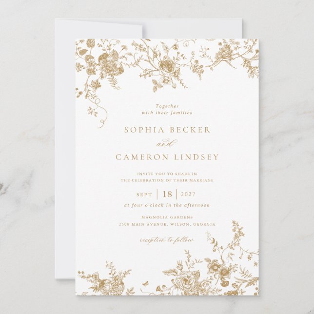 Elegante Vintage botanische Hochzeit Einladung (Vorderseite)