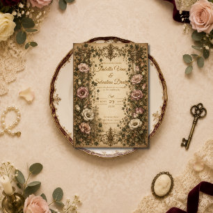 Elegante Vintage-Botanische Hochzeit Einladung