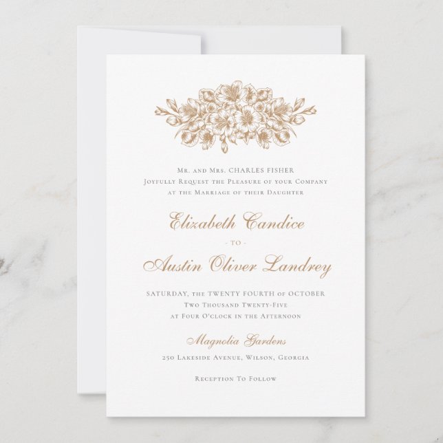 Elegante Vintage Botanische Klassische Hochzeit Einladung (Vorderseite)