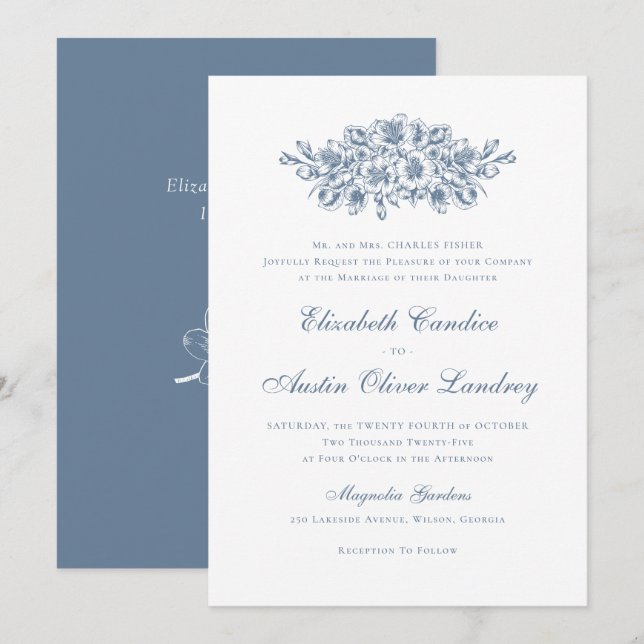 Elegante Vintage Botanische Klassische Hochzeit Einladung (Vorne/Hinten)