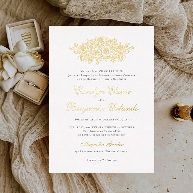 Elegante Vintage Botanische Klassische Hochzeit Folieneinladung (Von Creator hochgeladen)