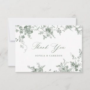 Elegante Vintage botanische Seite Grün Dankeskarte
