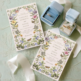 Elegante Vintage botanische Wildblumen Hochzeit Einladung