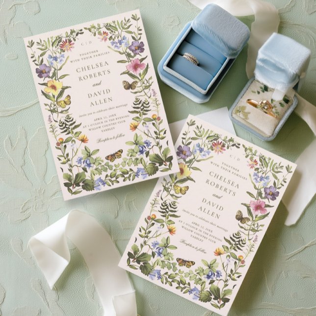 Elegante Vintage botanische Wildblumen Hochzeit Einladung (Von Creator hochgeladen)