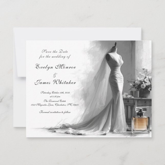 Elegante Vintage Bridal Illustration Romantik Save The Date (Vorderseite)