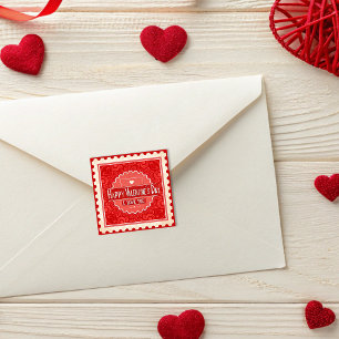 Elegante Vintage Briefmarke Stil Valentinstag Aufkleber