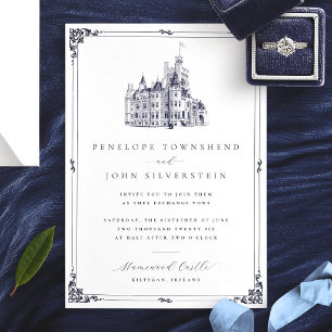 Elegante Vintage-Burg-Illustrations-Rand Hochzeit Einladung