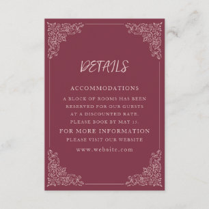 Elegante Vintage Burgund Berry Wedding Details Begleitkarte