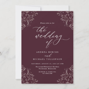 Elegante Vintage-Burgunder-Wein-Hochzeitseinladung Einladung