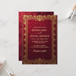 Elegante Vintage Burgunderrote und Goldene Hochzei Einladung