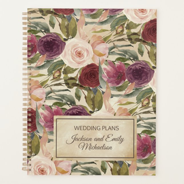 Elegante Vintage Burgundy Blush Pink Bläserne Hoch Planer (Vorderseite)