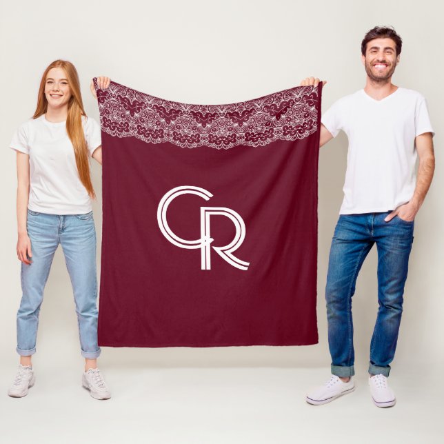 Elegante Vintage Burgundy Maroon White Lace Fleece (Beispiel)