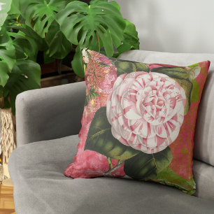 Elegante Vintage-Camellien-Blumen-Collage Kissen