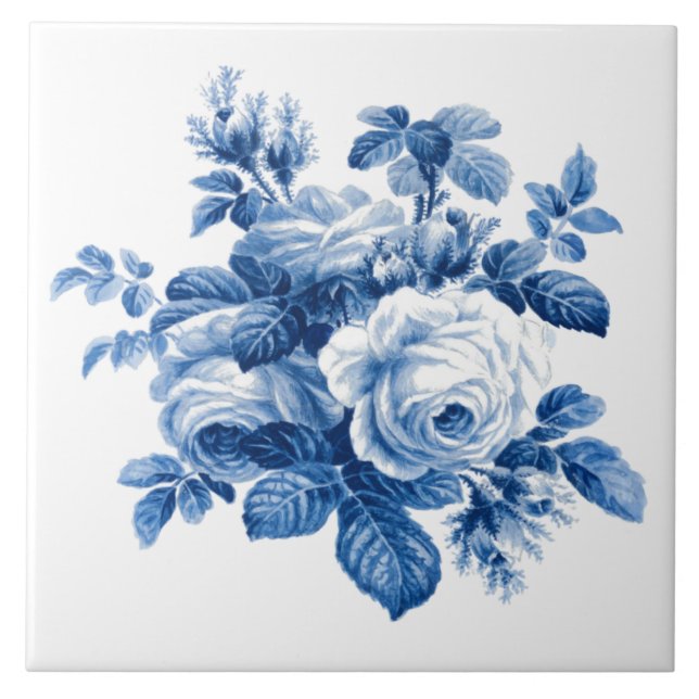 Elegante Vintage China Blaue Rose Fliese (Vorderseite)