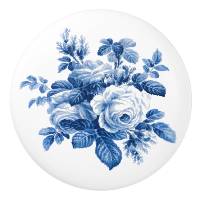 Elegante Vintage China Blaue Rose Keramikknauf (Vorderseite)