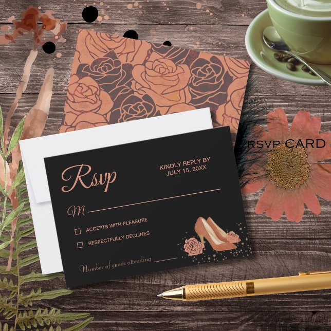 Elegante Vintage Copper Rose Quinceañera RSVP Card (Elegant Vintage Copper Rose Quinceañera RSVP Card)