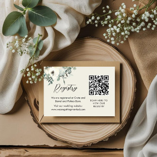 Elegante Vintage-Crem-Hochzeitsliste mit QR-Code Begleitkarte