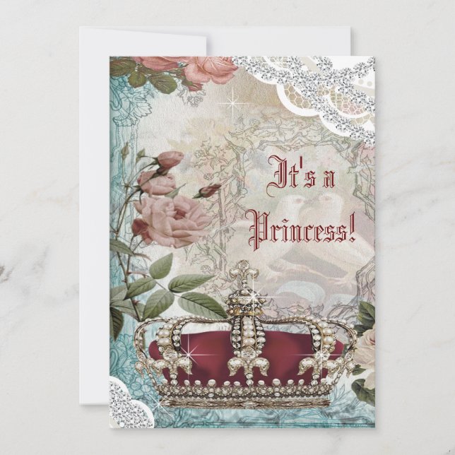 Elegante Vintage Crown Princess Babydusche Einladung (Vorderseite)
