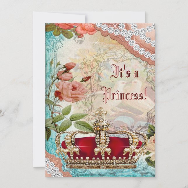Elegante Vintage Crown Princess Babydusche Einladung (Vorderseite)