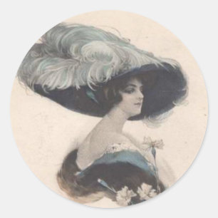 Elegante Vintage Dame im Hut Runder Aufkleber