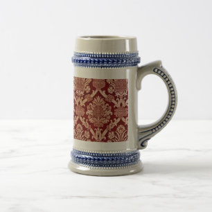 Elegante Vintage Dunkelrot-Beige Damaskaive Bierglas