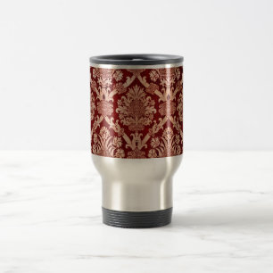 Elegante Vintage Dunkelrot-Beige Damaskaive Reisebecher