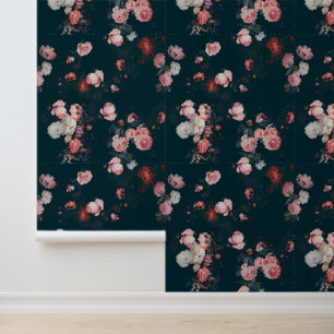 Elegante Vintage-Dunkle-Moody-Rosa-Rosen Floral Tapete