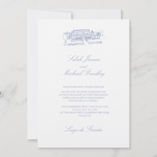Elegante Vintage Dusty Blue Wedding Einladung (Vorderseite)