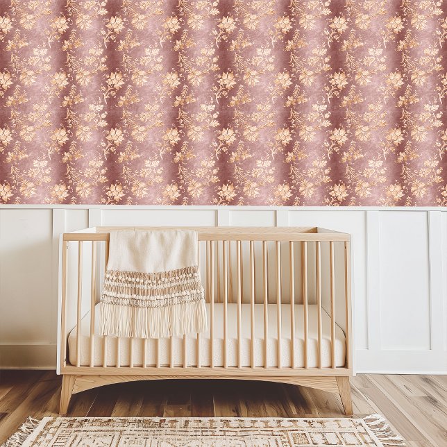 Elegante Vintage Dusty Rose Tapete (Elegant Vintage Dusty Rose Gold Floral Wallpaper)