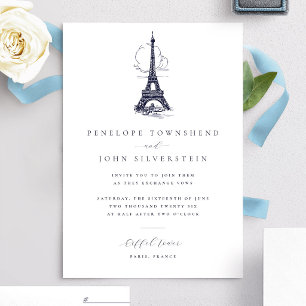 Elegante Vintage Eiffelturm-Hochzeit Einladung