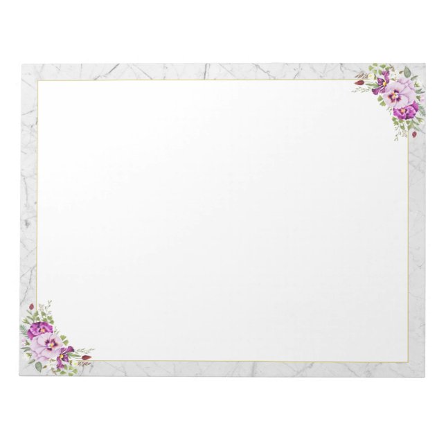 Elegante Vintage Eleganz Marmor Lila Stiefmütterch Notizblock (Vorderseite)