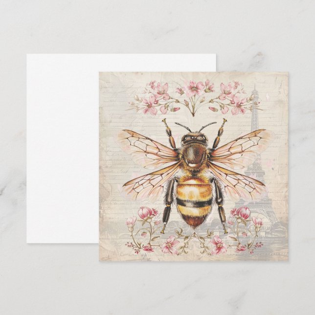 Elegante Vintage französische Bienenkarte (Vorne/Hinten)