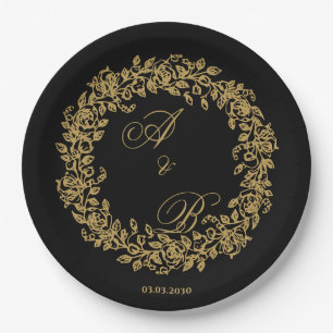 Elegante Vintage-Französische Goldene Blumenelemen Pappteller