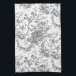 Elegante Vintage französische Stickereitoilette Geschirrtuch<br><div class="desc">Elegantes und verziertes Vintages Jouy-Muster mit exotischen Blume,  Weinreben und Blättern,  verwoben mit Garland und Körben von Rose. Dieses Muster wurde um 1910 in der Smithsonian-Sammlung aus einem historischen französischen Textilfragment adaptiert. Muster sind hoch,  können aber nicht gekachelt werden.</div>