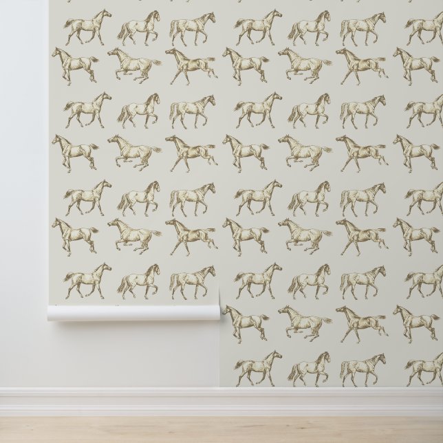Elegante Vintage Galloping Pferde Beige Toile Tapete (Anwendung)