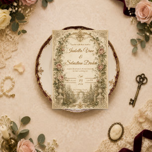 Elegante Vintage-Gartenhochzeit Einladung