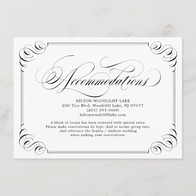 Elegante Vintage geblüht Kalligraphieunterkunft Begleitkarte (Vorderseite)